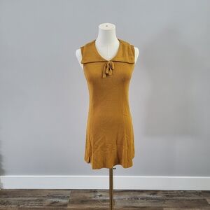 Vintage 60s 70s Mod Mini Dress Mustard A-Line Joyce Palmer XS